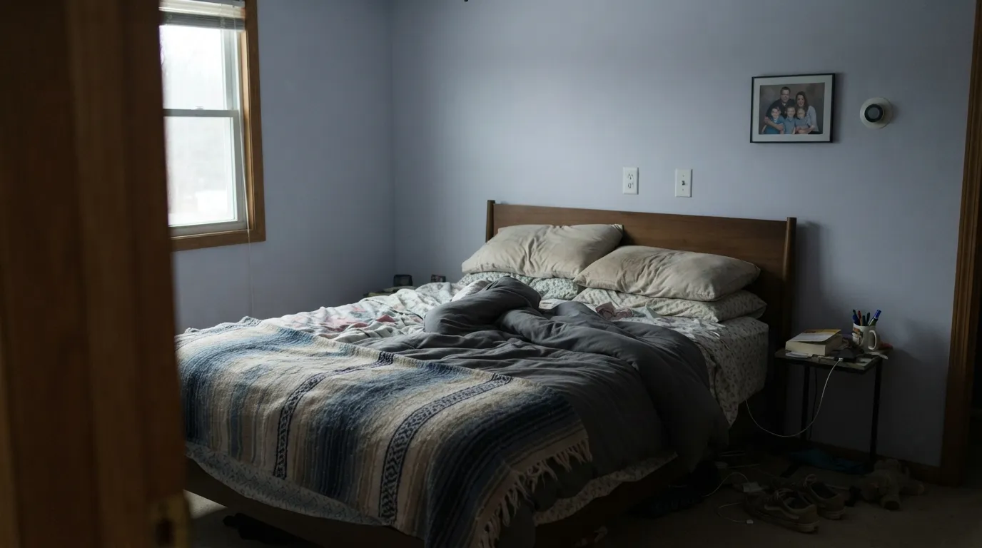 The honest shot: no lamps, dim north light, and the lilac drains out to a flat gray — the exact letdown behind most disappointed reviews.