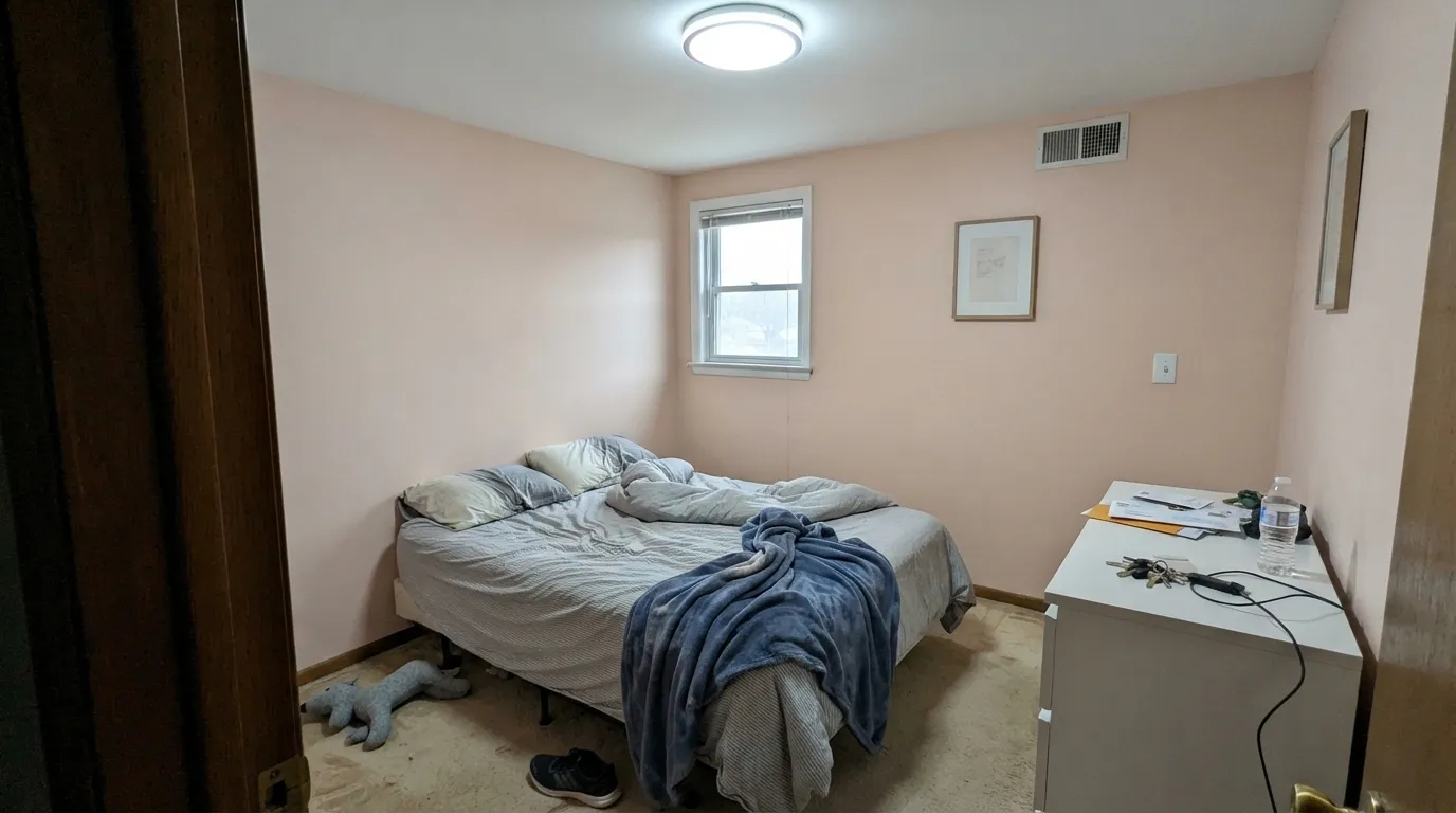 The honest shot: cool north light with no lamps drains the pigment out and leaves a flat, muddy grey-beige — the letdown behind most of its quiet complaints.