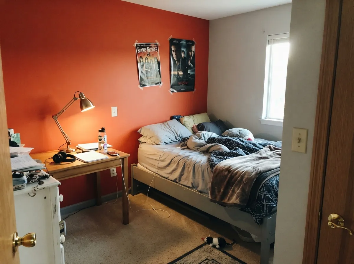 In a tween room the red lean keeps it bold without reading babyish — and repainting one wall in three years is a Saturday, not a renovation.