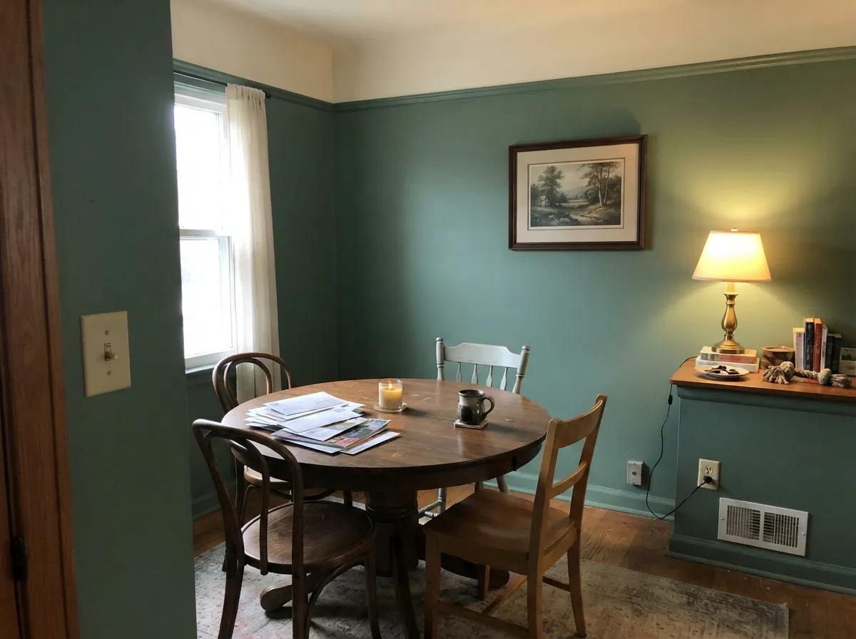 Drenched walls and trim in a room used at night — this is what the depth is for, with a creamy ceiling instead of a bright white one.