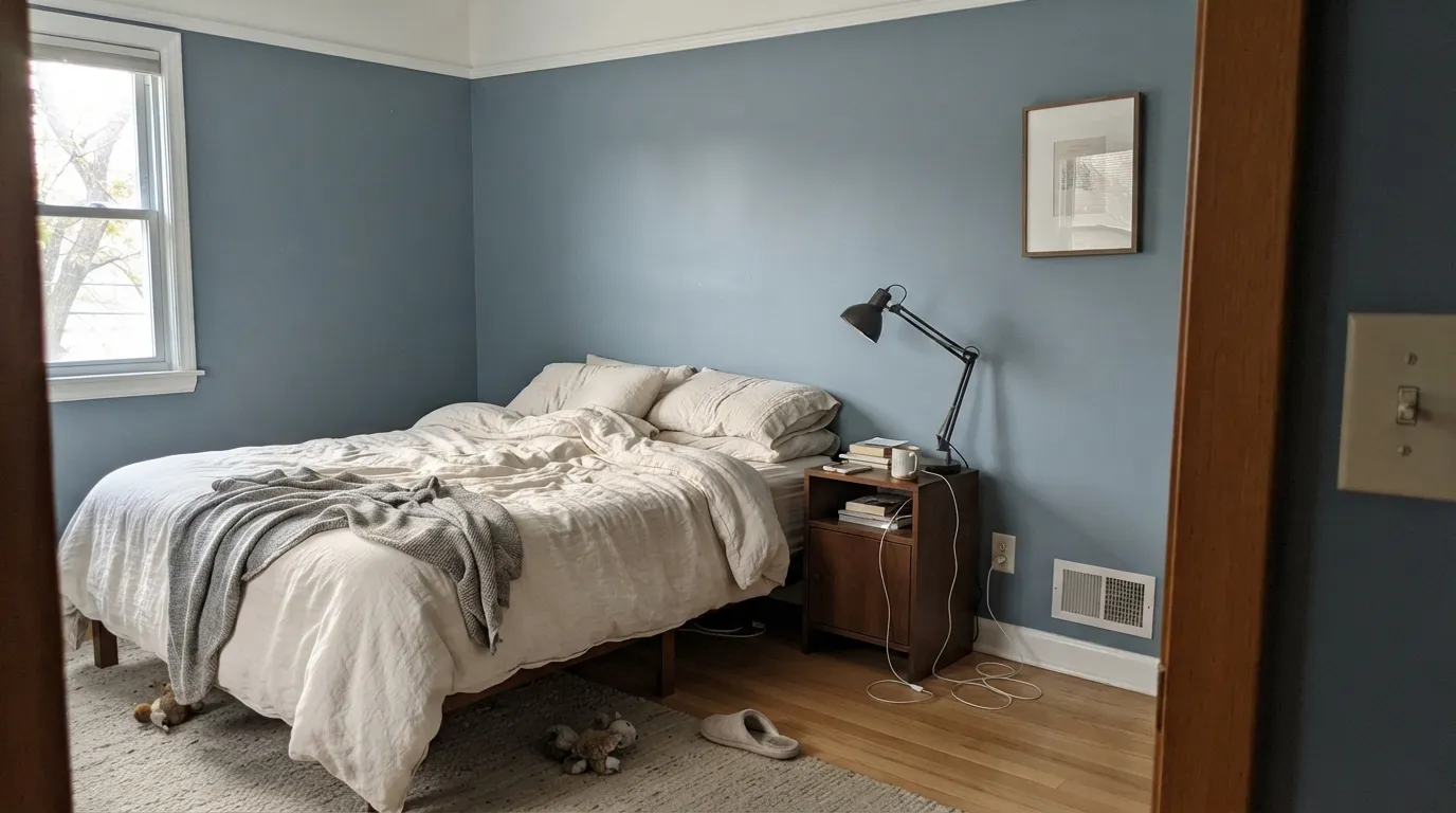 Krypton with real afternoon light and white trim — the blue is unmistakable here, not the gray the paint chip promised.
