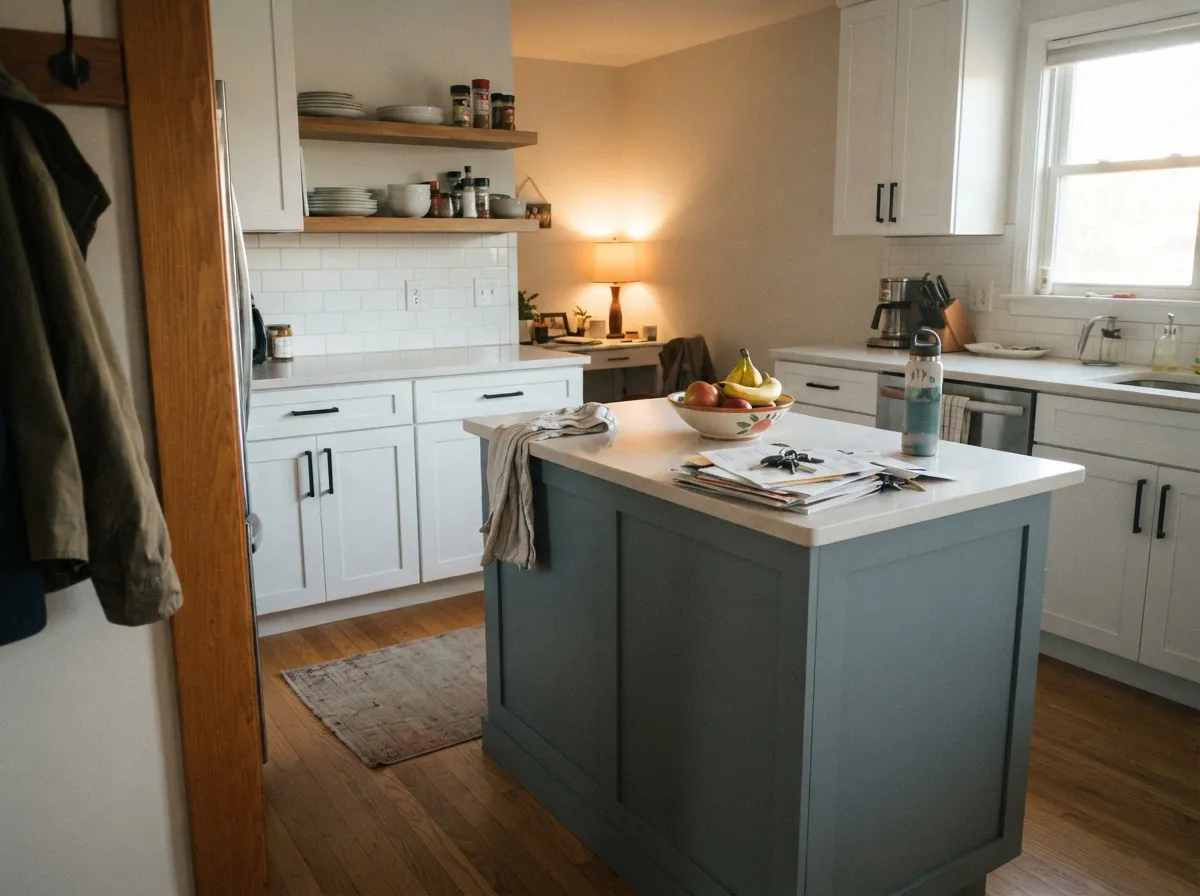 As a single island against white cabinets, Krypton carries all the color in the room without asking for a full commitment.