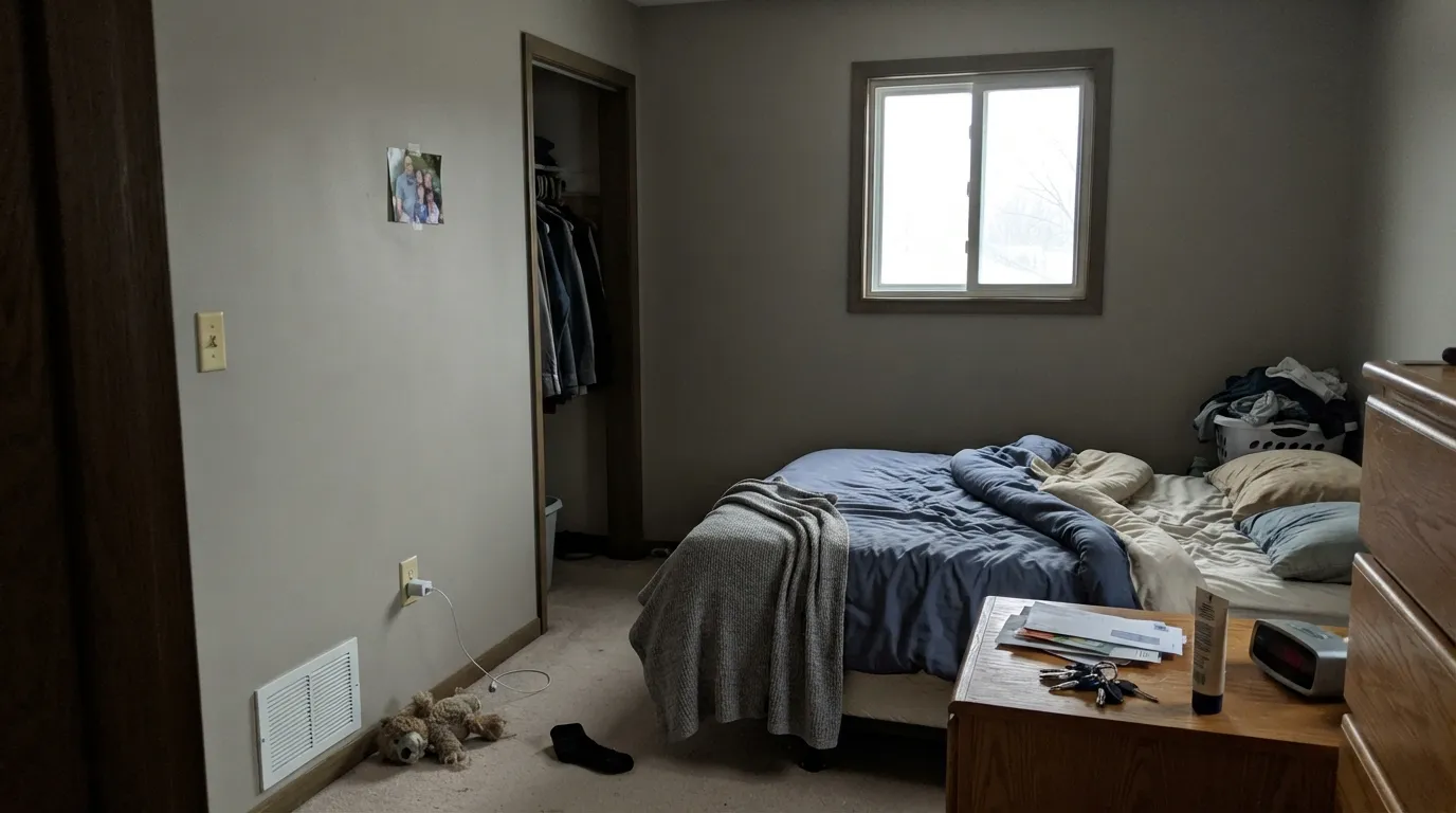 The honest shot: one north window, no lamps, and the warmth drains out — LRV 48 stops feeling cozy and starts feeling closed in.