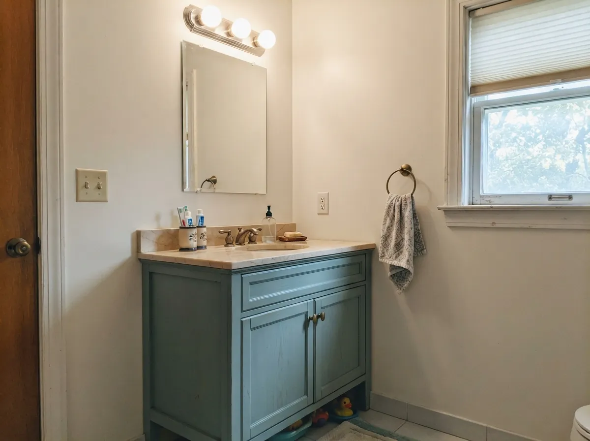 The low-risk way to try this color: a vanity under real daylight and brass hardware, small enough to repaint in a weekend.