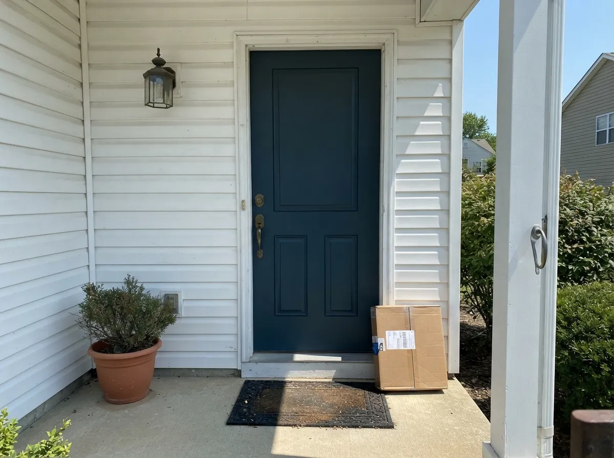 Outdoors in full sun the teal secondary shows plainly against white siding — its other strongest use.