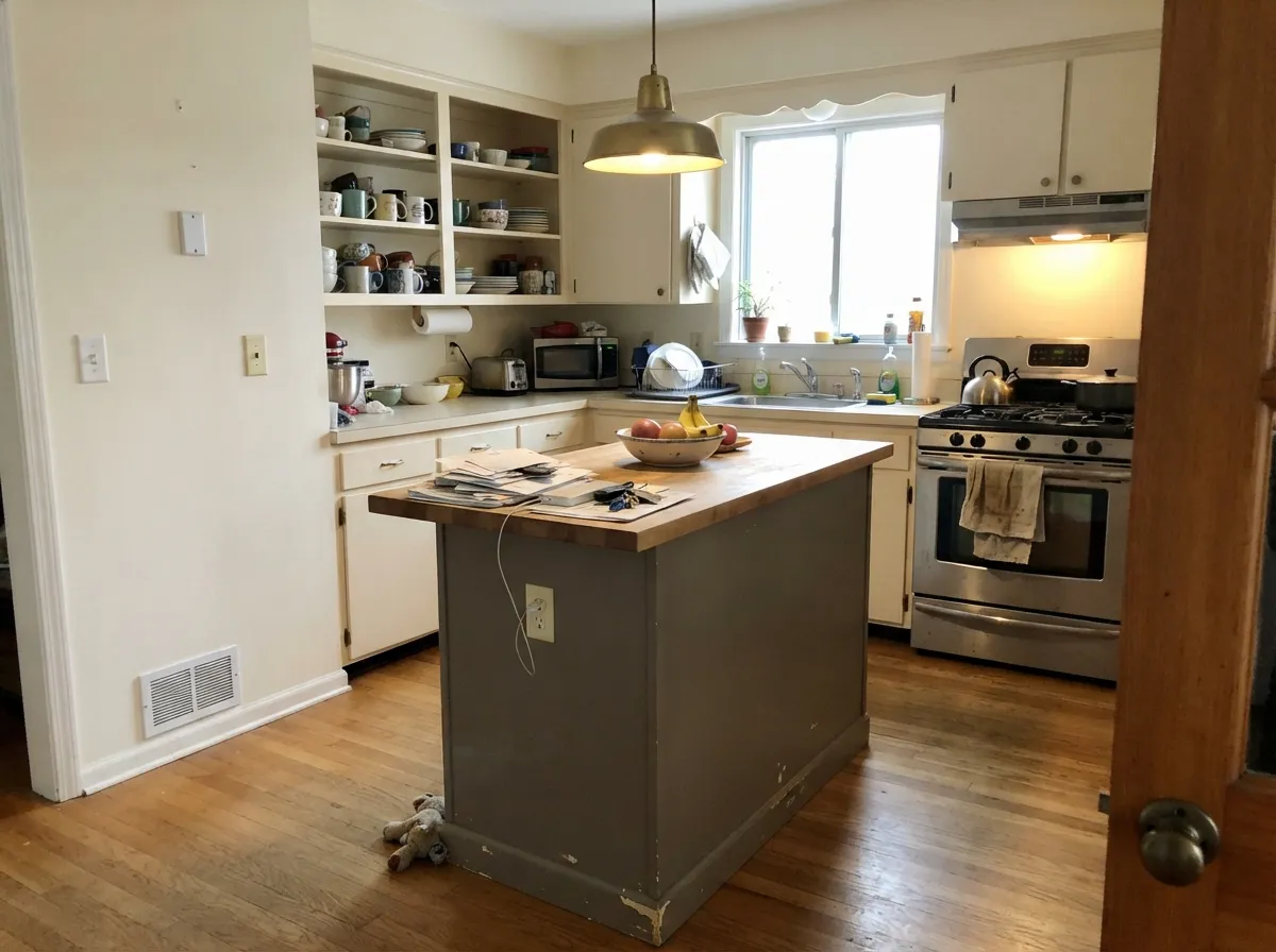 On an island against a lighter perimeter, the depth reads deliberate instead of heavy — brass and butcher block are its natural company.