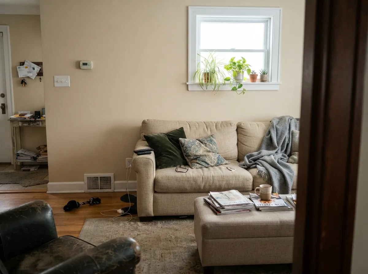 Natural Linen on living room walls in cool north-facing daylight.