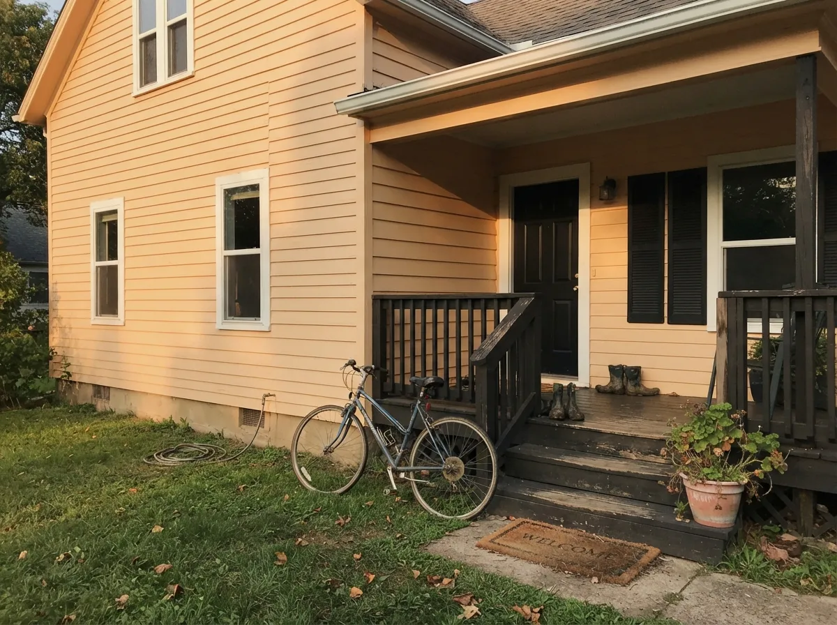 The classic exterior pairing: warm cream siding against black shutters and a black door, straight out of the farmhouse playbook.