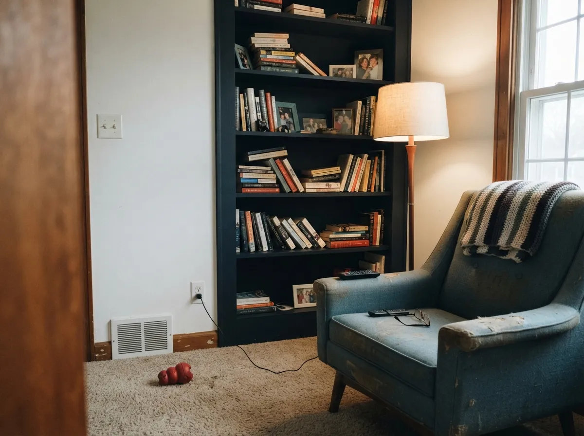 Naval built-in bookcase against white walls.