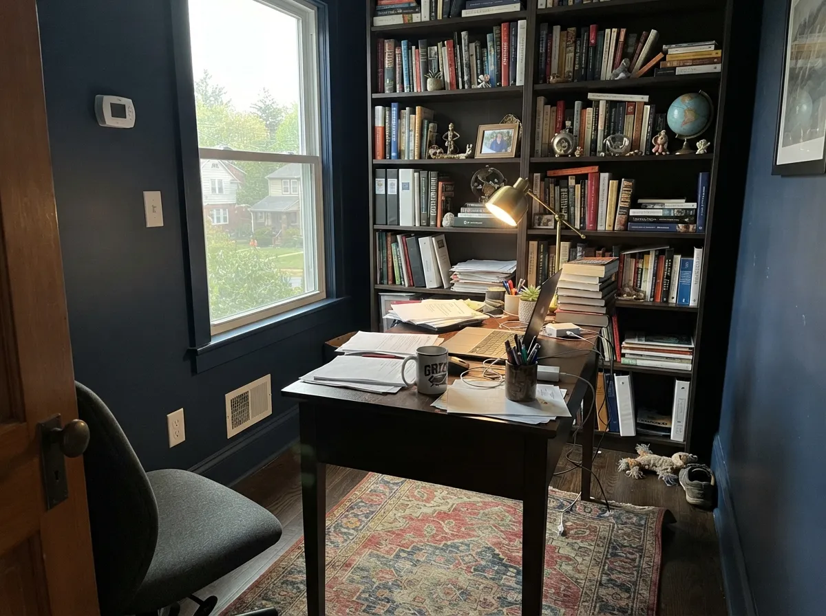 Walls and trim in one color with a lamp lit — the room feels enveloping instead of boxed in.