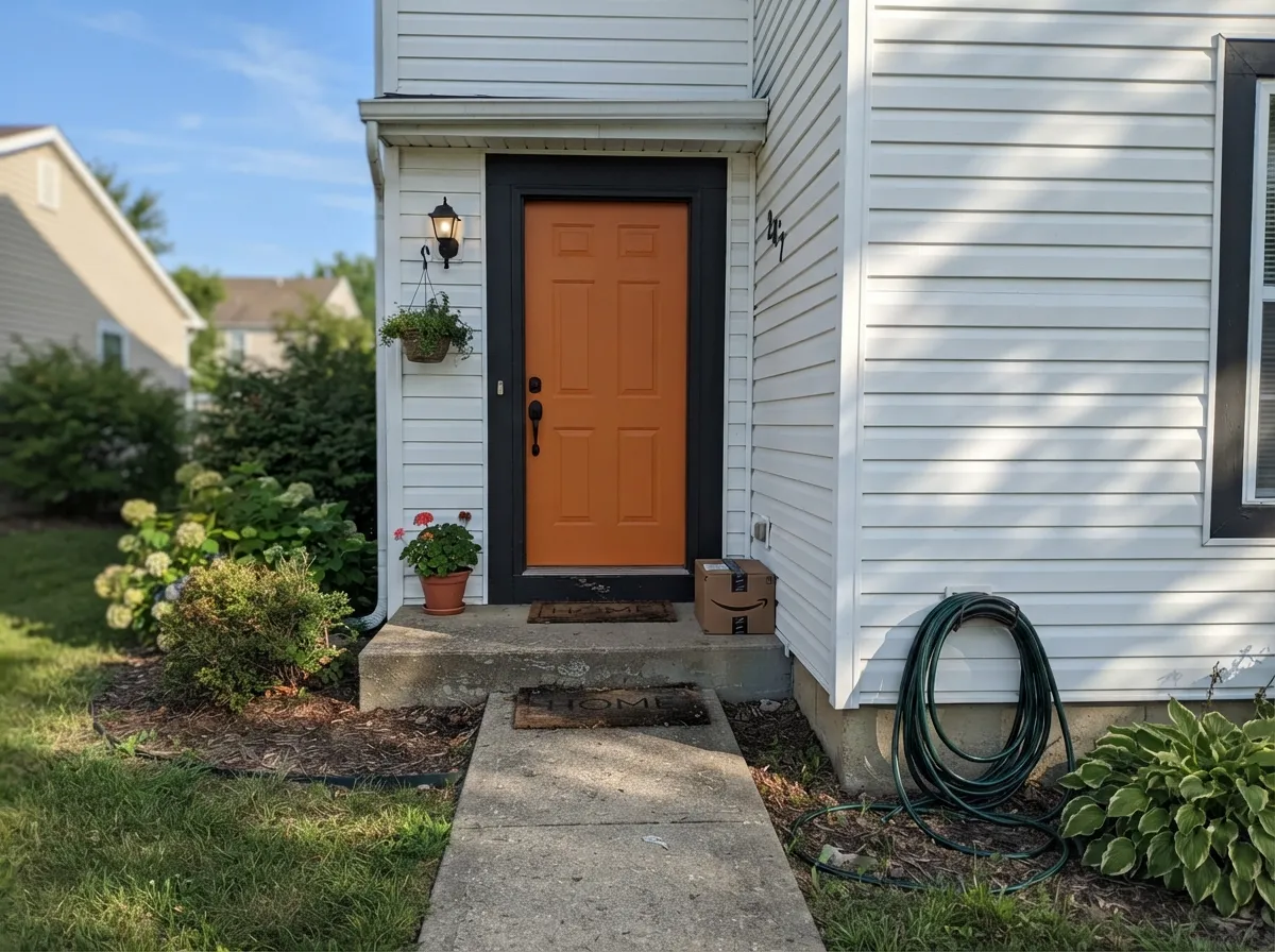 The easiest way to own this color: a small surface with a dark frame around it, visible from the sidewalk without asking anything of the rest of the house.