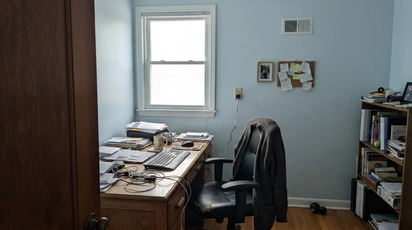 The honest shot: flat north light with no lamps on, and the walls read baby blue, not white — the exact complaint from owners who painted their whole house in it.