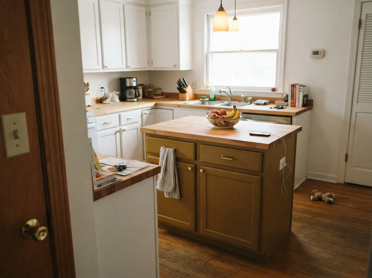 On one island with brass hardware and warm wood it looks intentional, not dated.