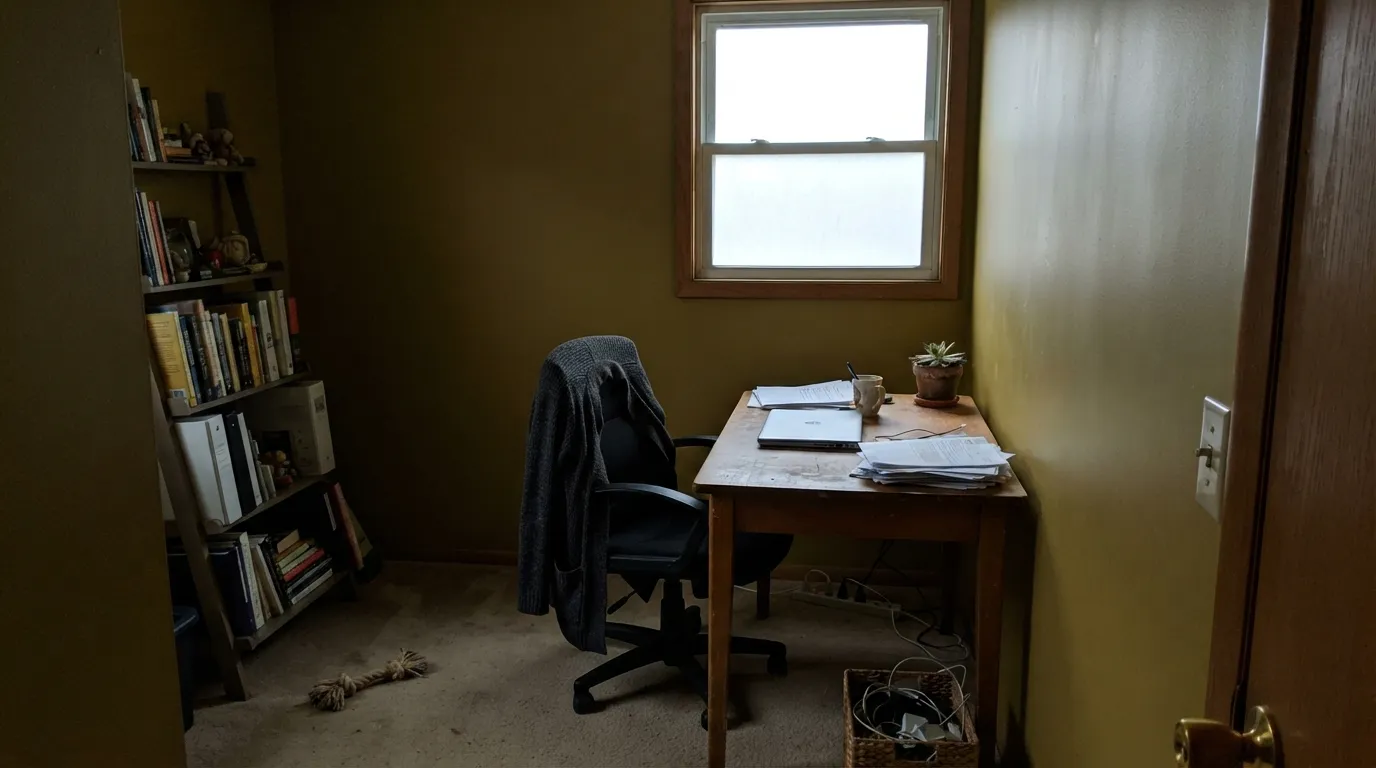 The honest shot: a dim north room with no lamps drains the gold and exposes a faint green cast — the exact situation behind the "looked muddy on my walls" complaints.