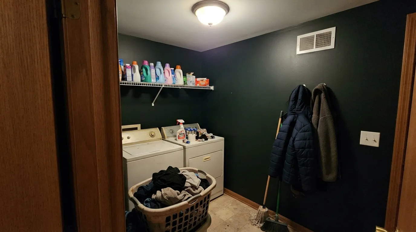 The honest shot: no direct light, no lamp doing real work — the green-teal disappears completely and Night Watch reads as plain flat black.