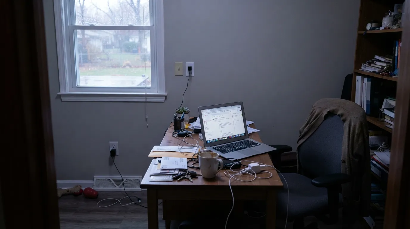 The honest shot: flat north light with no warm lamp pulls the blue side of the undertone forward and the wall goes cold and a little lifeless — the one light this color doesn't flatter.