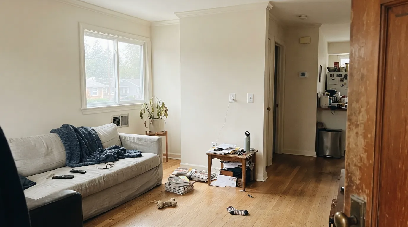 North light is where it works best — the cool daylight cancels the cream and leaves a quiet, warm white on walls and trim together.