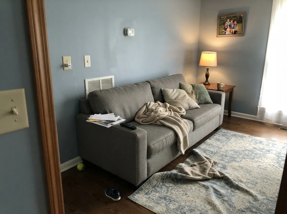 Real daylight is the whole trick — in a bright room like this it settles into a calm, true gray with none of the blue chill it can get in a dim one.