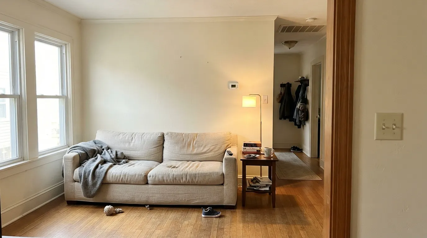 The way Pearly White is meant to be used: one color on walls, trim and ceiling, with only the sheen doing the separating.