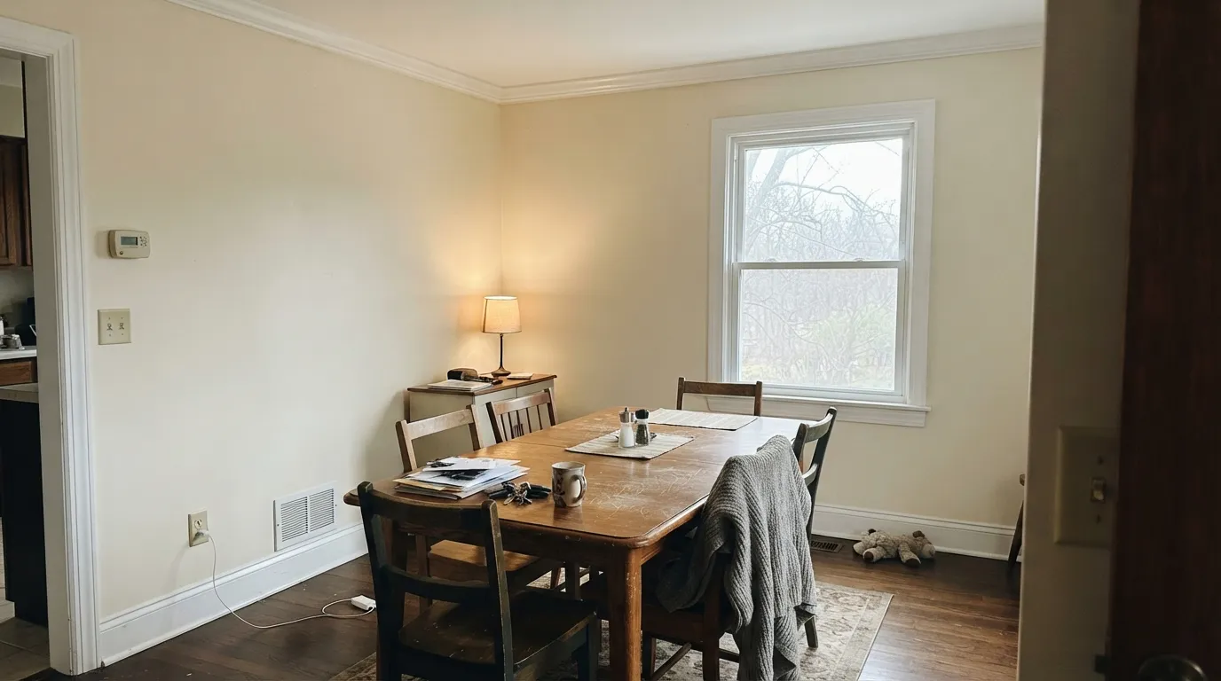 The honest shot: put a brighter white on the ceiling and trim and Pearly White immediately looks unwashed — the mistake behind almost every bad review.