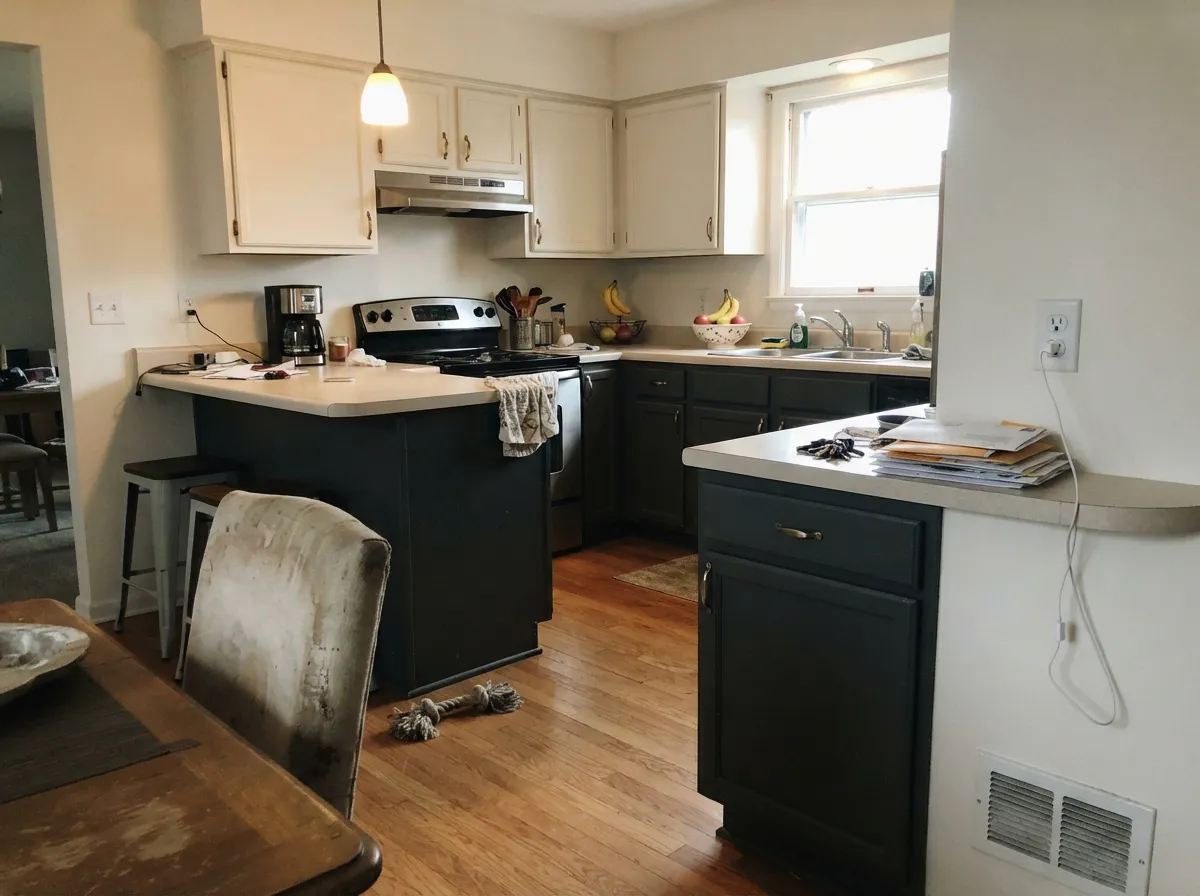 On an island and lower cabinets the depth reads deliberate, and brass hardware pulls out the faint warmth in the base.