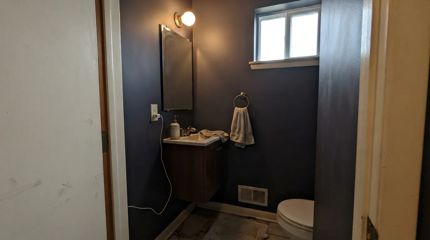 The honest shot: in a small dim north room next to creamy trim, Peppercorn stops looking gray and picks up the purple flash people complain about.