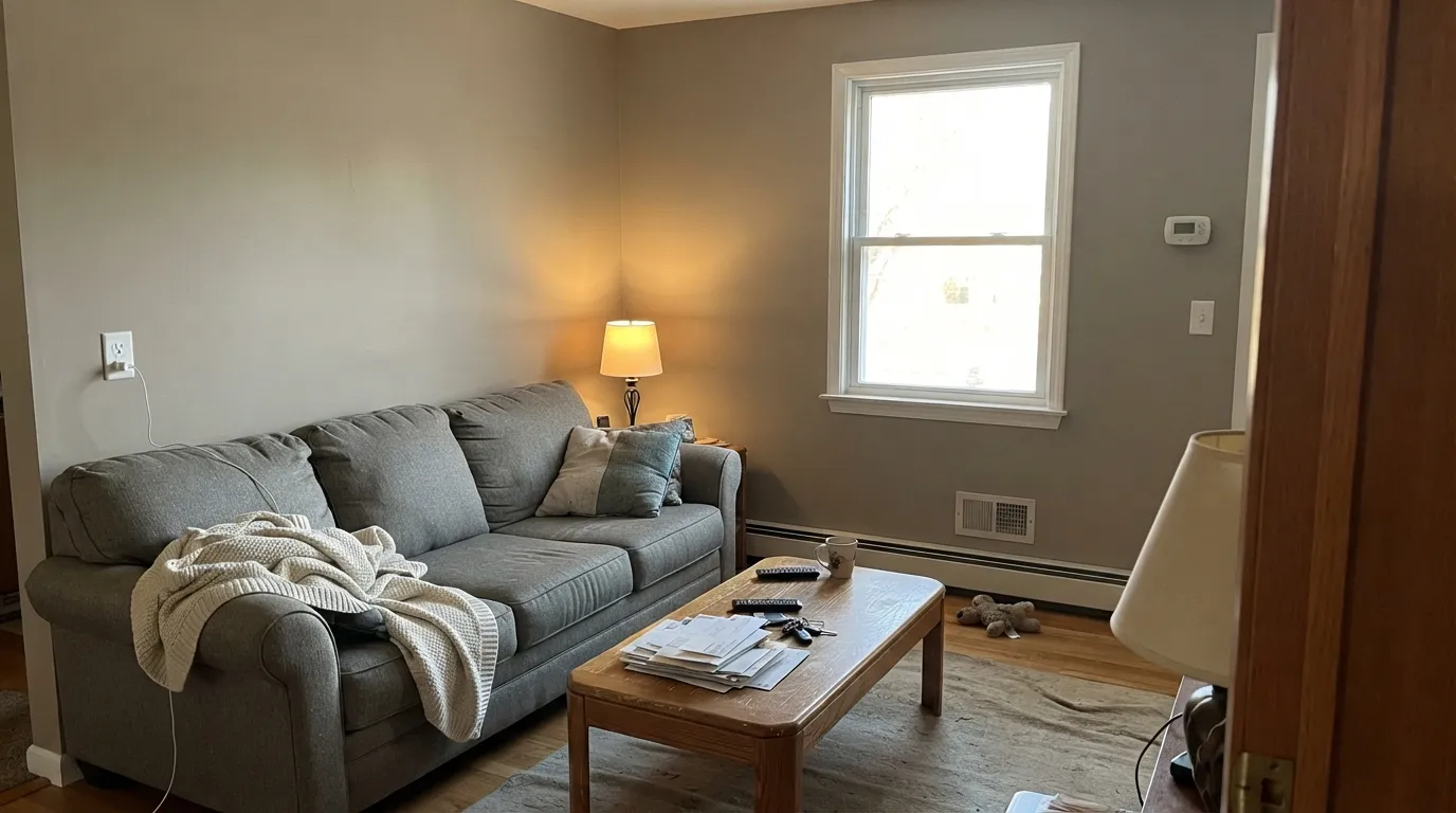 Popular Gray in the light it wants — warm south sun keeps the clay base soft and beige-leaning, no pink, no purple.