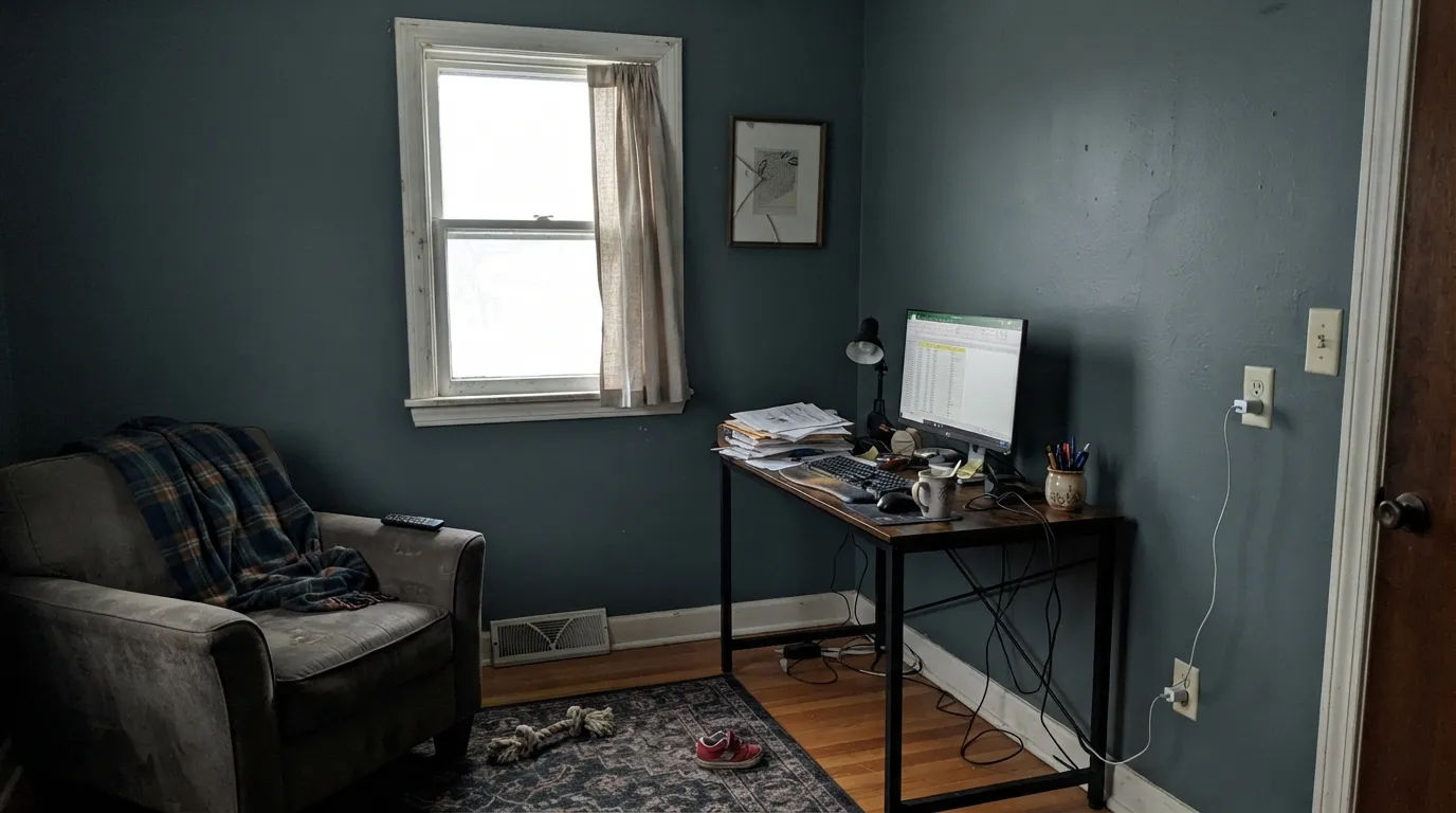The honest shot: in a dim north room with no warm lamps, the blue-green drains out and Portsmouth goes flat and hard to name.