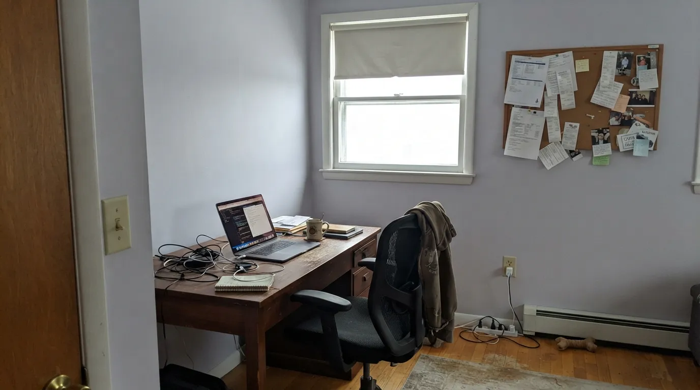 The honest shot: cool north light with no warm bulbs cancels the red side of the undertone, and the color reads as plain flat gray — the exact letdown behind "it just looks gray on my walls."