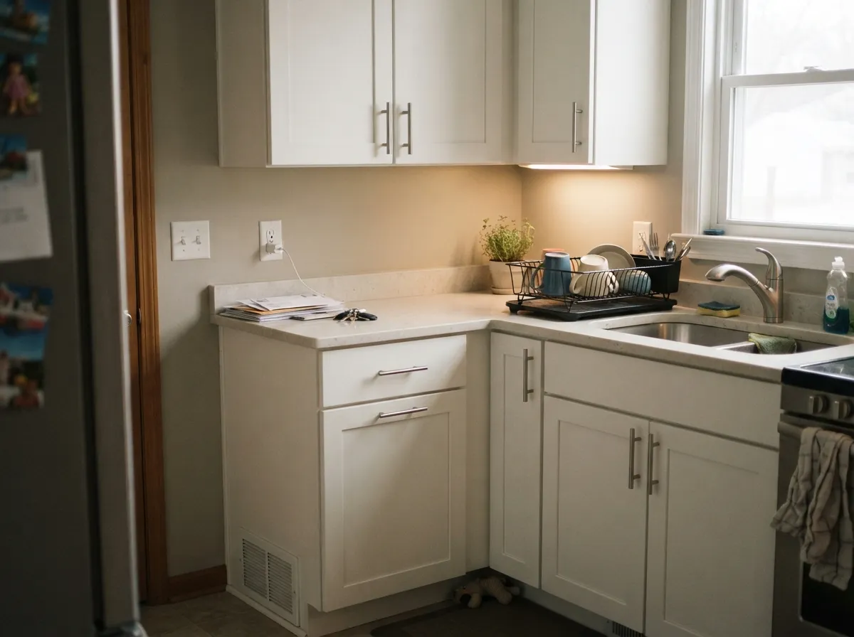 Pure White kitchen cabinets in satin with brushed nickel hardware.