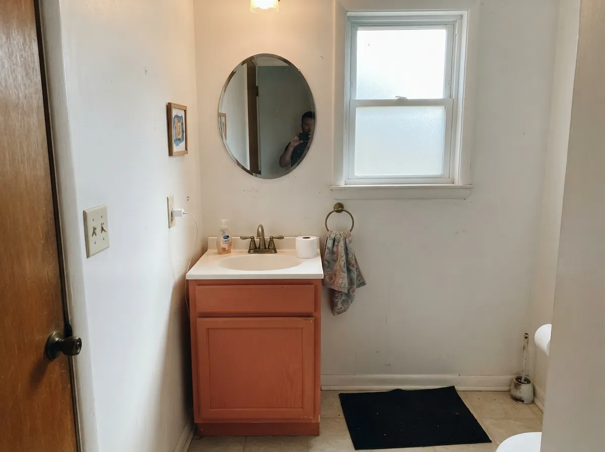 A small room takes the saturation well — a Rejuvenate vanity reads custom, not costume-y.