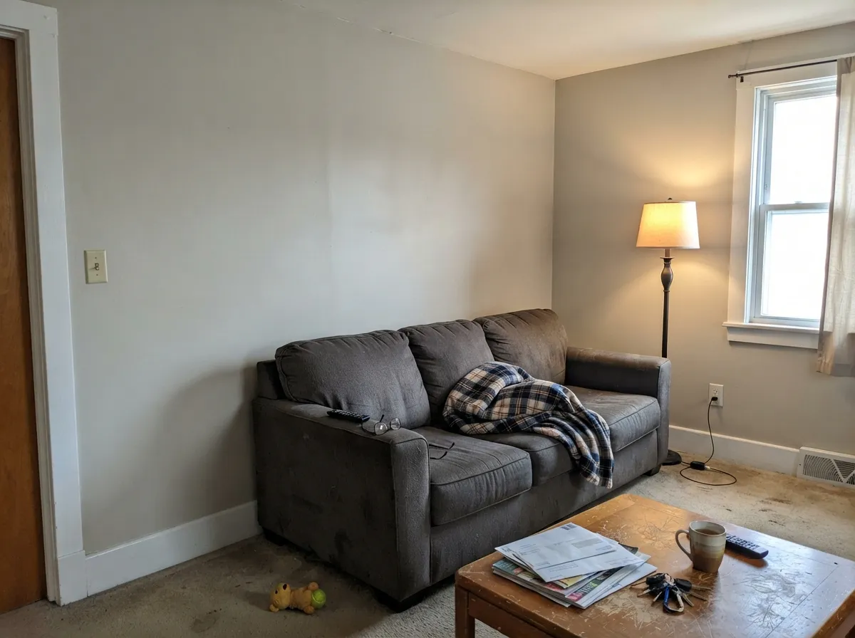 Repose Gray walls with semi-gloss white trim and a flat white ceiling.