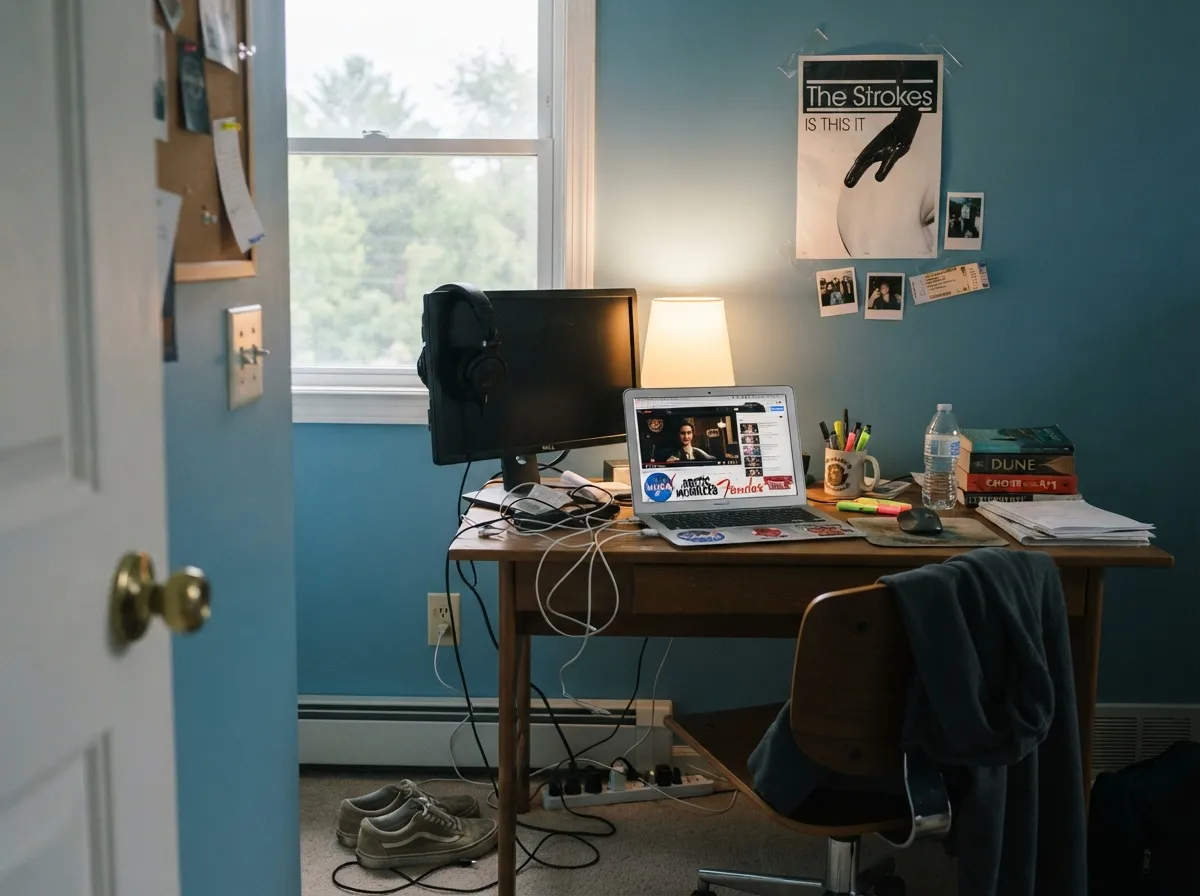 The same blue in a teen room — it reads as a colored wall, not a nursery pastel, which is why it survives the jump from age six to sixteen.