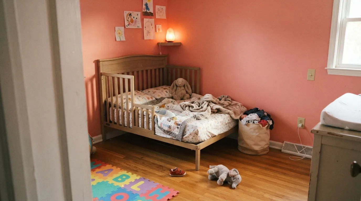 Romance in the room it was built for — warm afternoon light brings the coral forward, and it reads considered, not candy-pink.