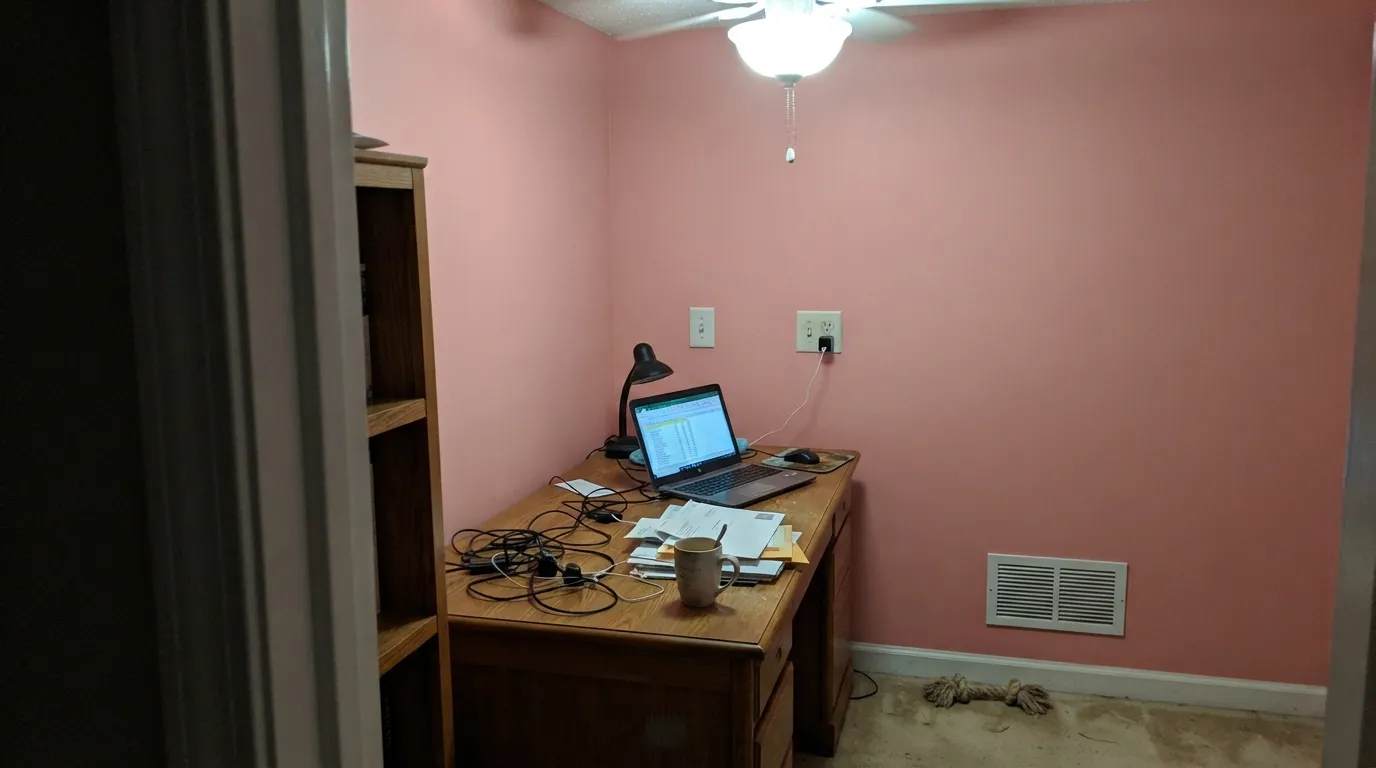 The honest shot: cool north light and a cool LED overhead drain the coral out, leaving a flat, dusty salmon — the exact complaint behind most disappointed reviews.