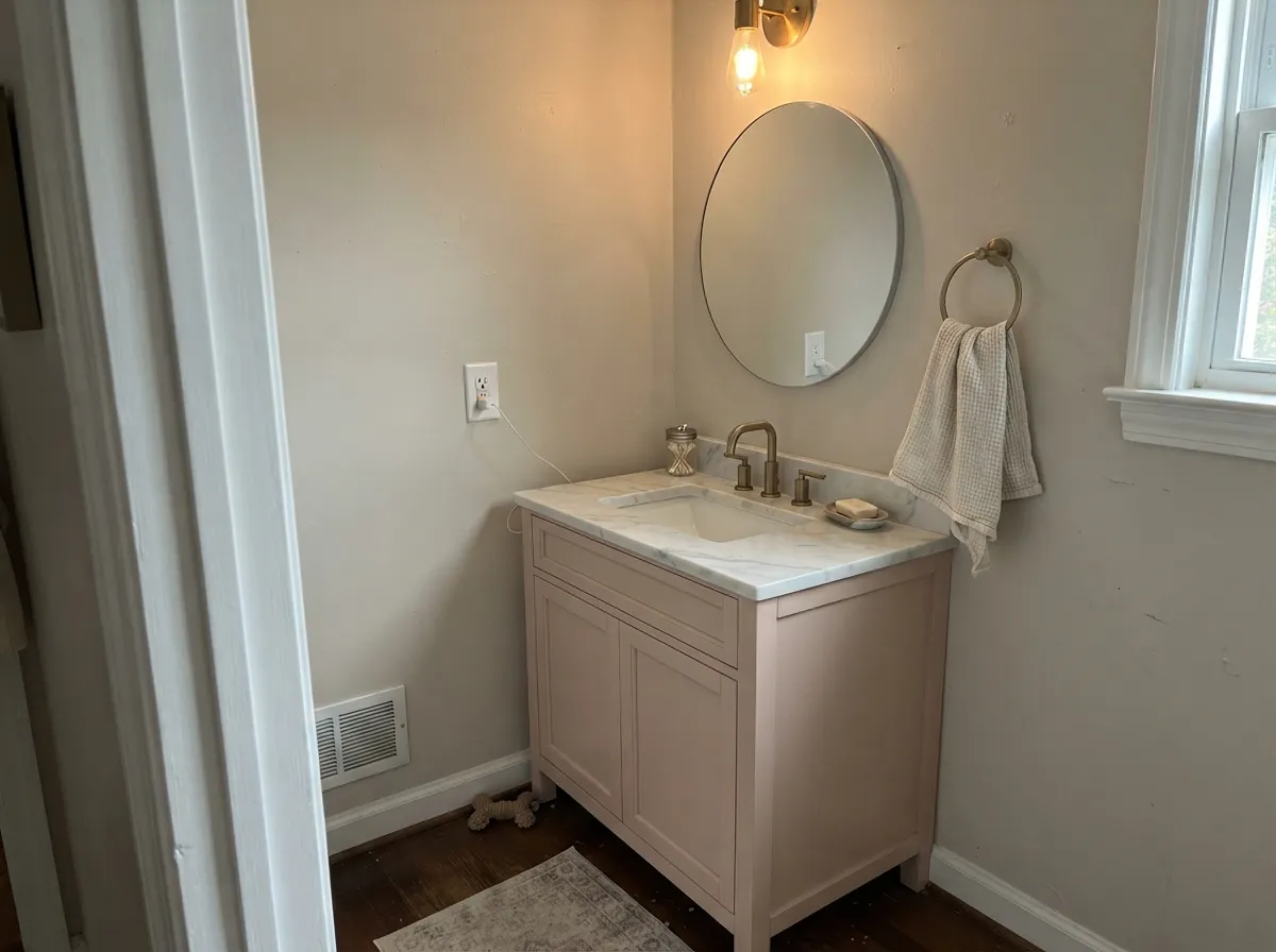 In small doses it earns its keep — a painted vanity with brass hardware reads custom, not childish.