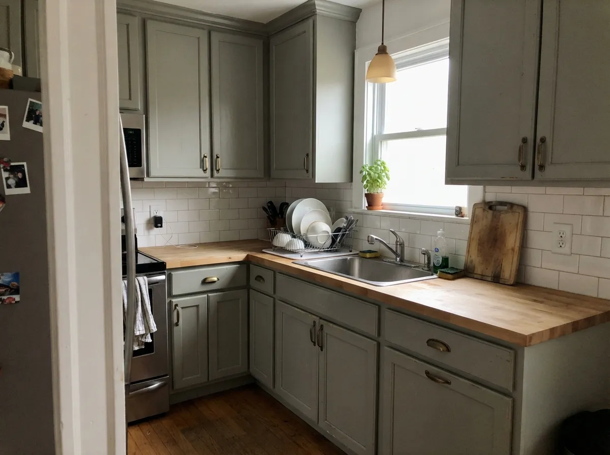 On cabinets the mid-tone reads rich instead of heavy, and brass pulls sit naturally against it.