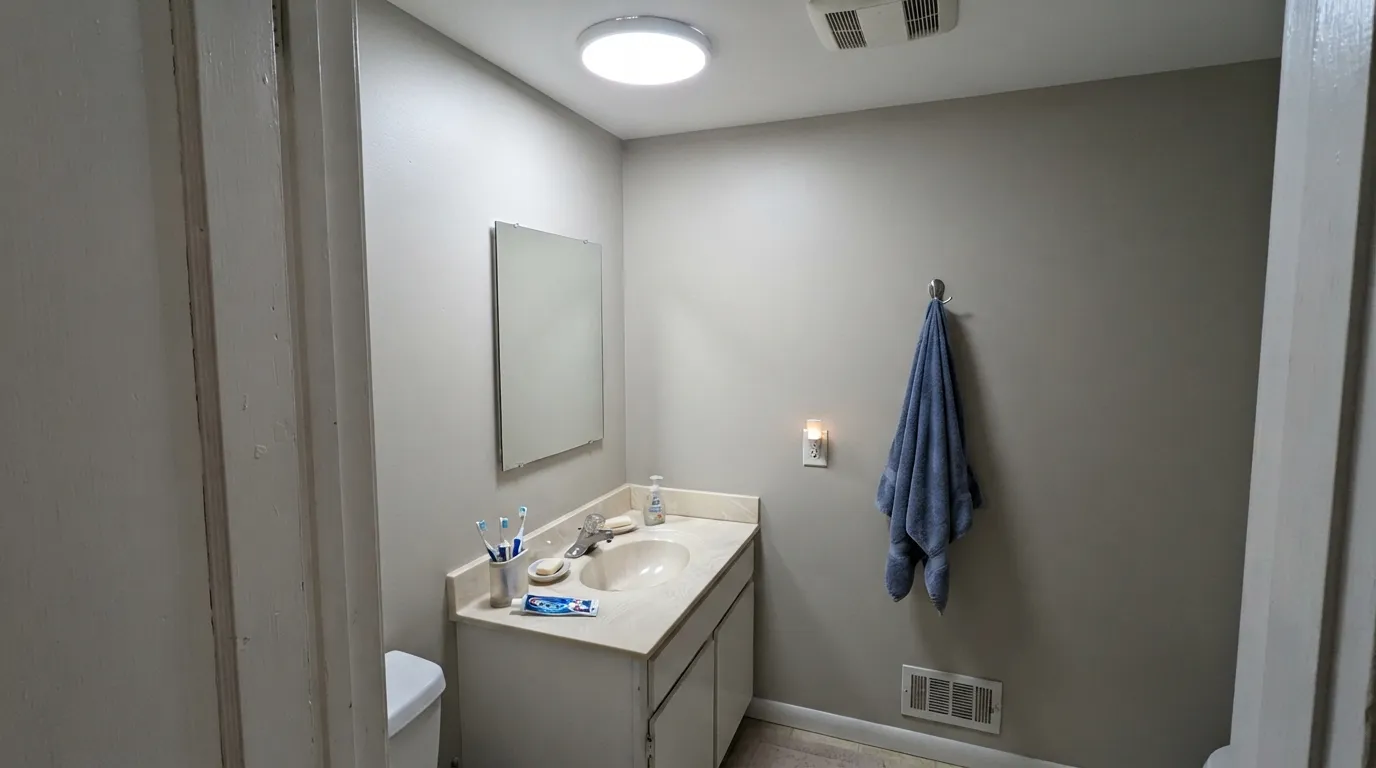 The honest shot: cool LEDs with zero daylight strip the warmth out entirely — the flat, forgettable gray behind the "it looked beige on the chip" complaints.