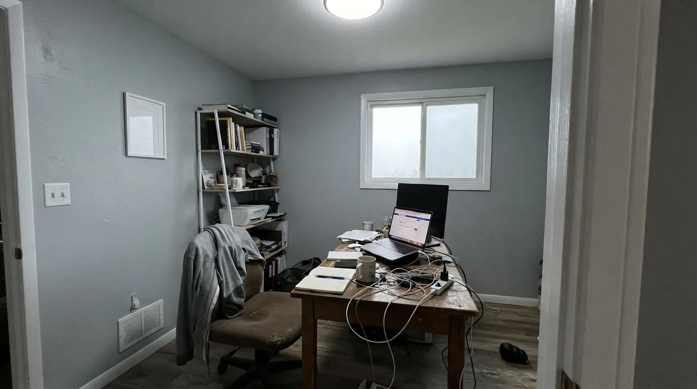 The honest shot: cool north light and a cool-white bulb strip the color down to plain flat gray — the exact situation behind "this doesn't look blue at all" reviews.