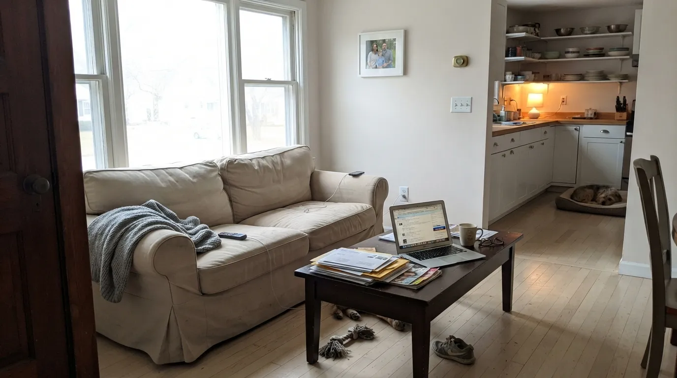 In strong south daylight the gray base takes over and Snowbound reads as a soft, clean white against slightly brighter Pure White trim.
