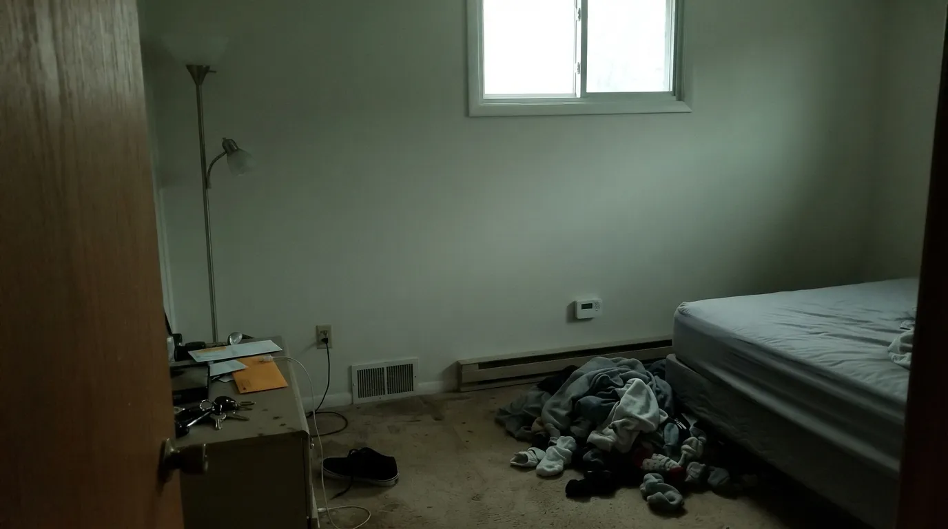The honest shot: with no light to borrow, the color has nothing left underneath and the walls go flat institutional gray — the exact complaint behind its bad reviews.