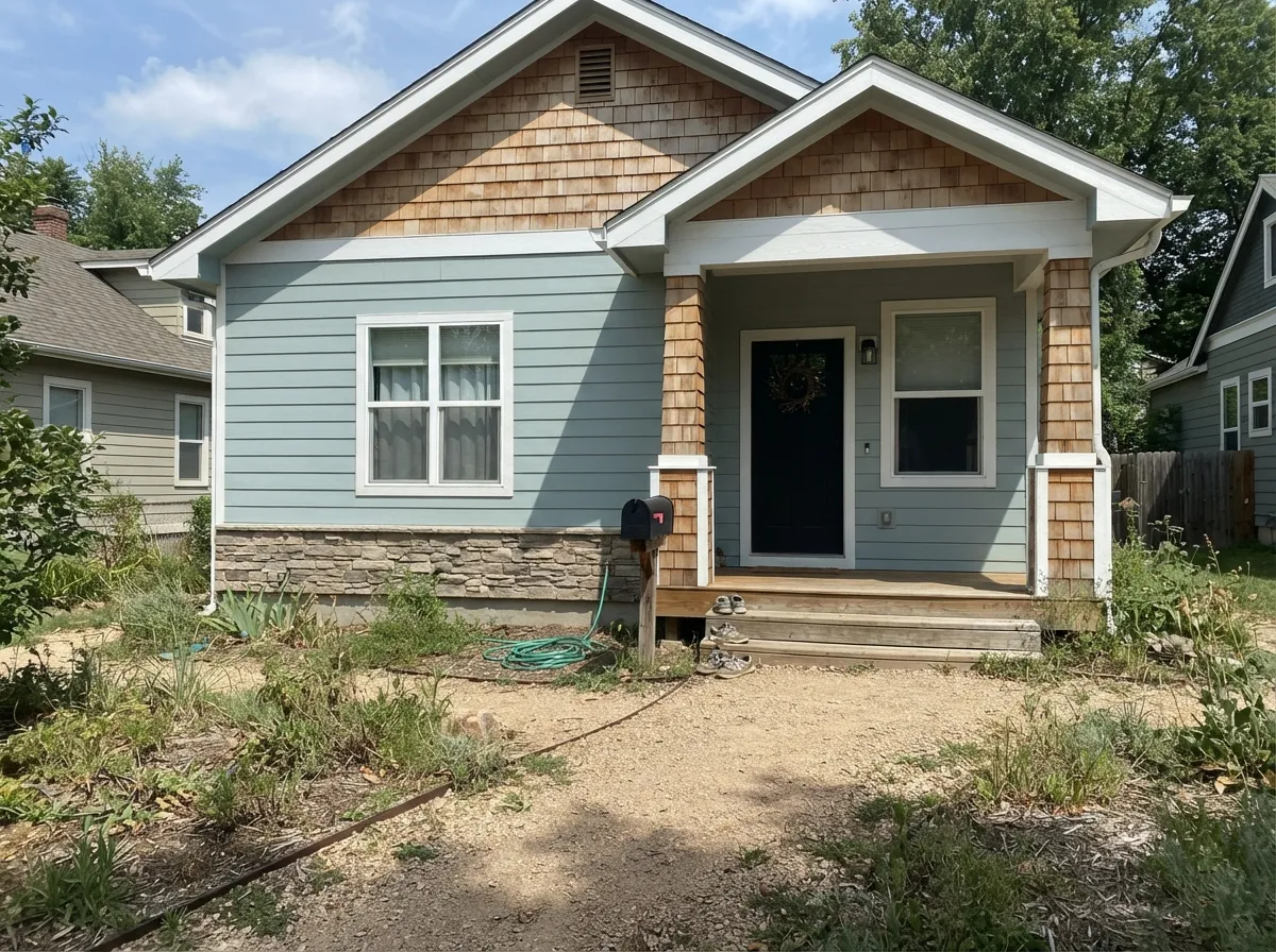 Stardew exterior siding with cedar accents and white trim in full sun.