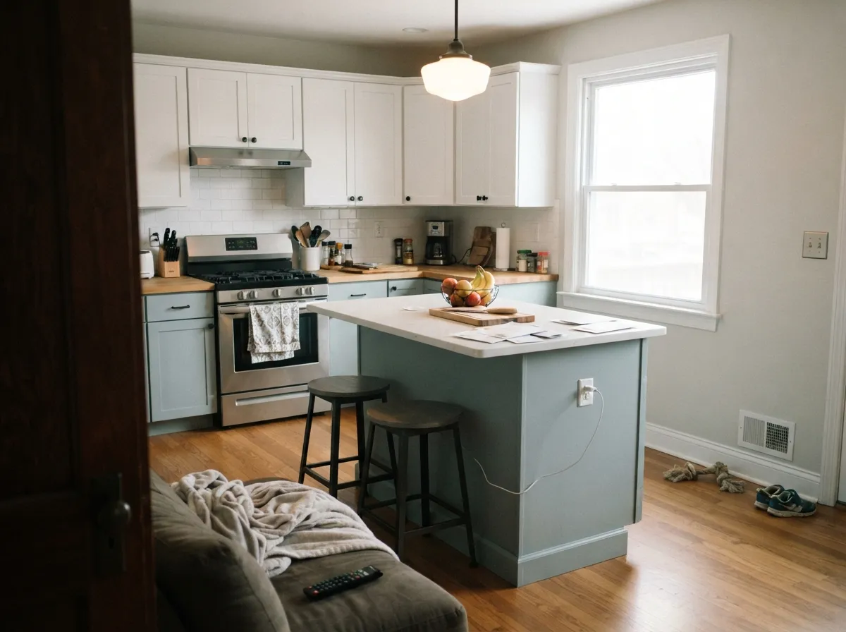 On an island the mid-tone gives real depth without the weight of a navy — this is where the color is easiest to live with.
