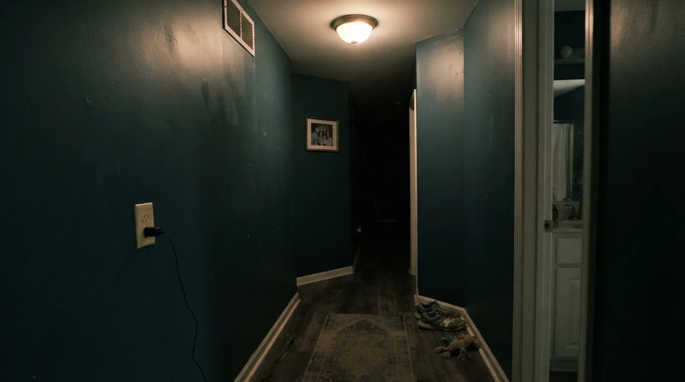The honest shot: with no real light source, LRV 10 reads as near-black — the color didn't fail, the room never gave it enough light to show up.