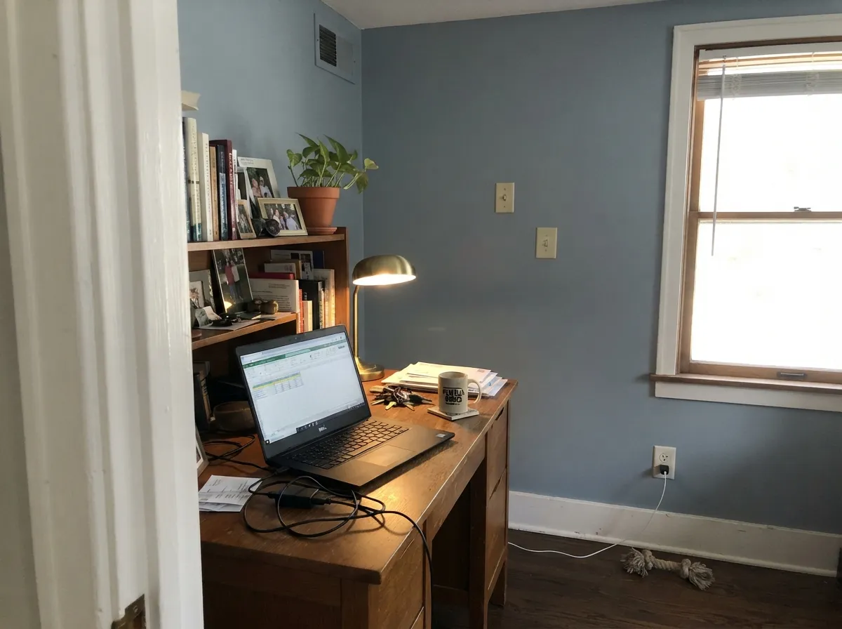 In a room with a real window it holds its cool blue-gray honestly through the afternoon — moody, not murky.