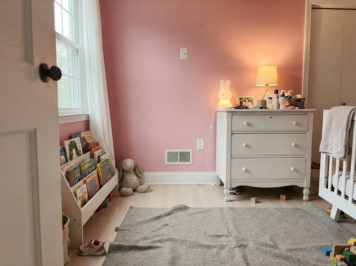 In a kid's room it holds up better than a candy pink — soft enough for a nap, grown-up enough that it will still look right when the toys are gone.