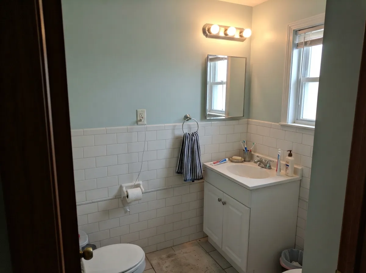 With white tile, chrome, and good task lighting it reads spa-clean rather than nursery-pastel — the classic use case.