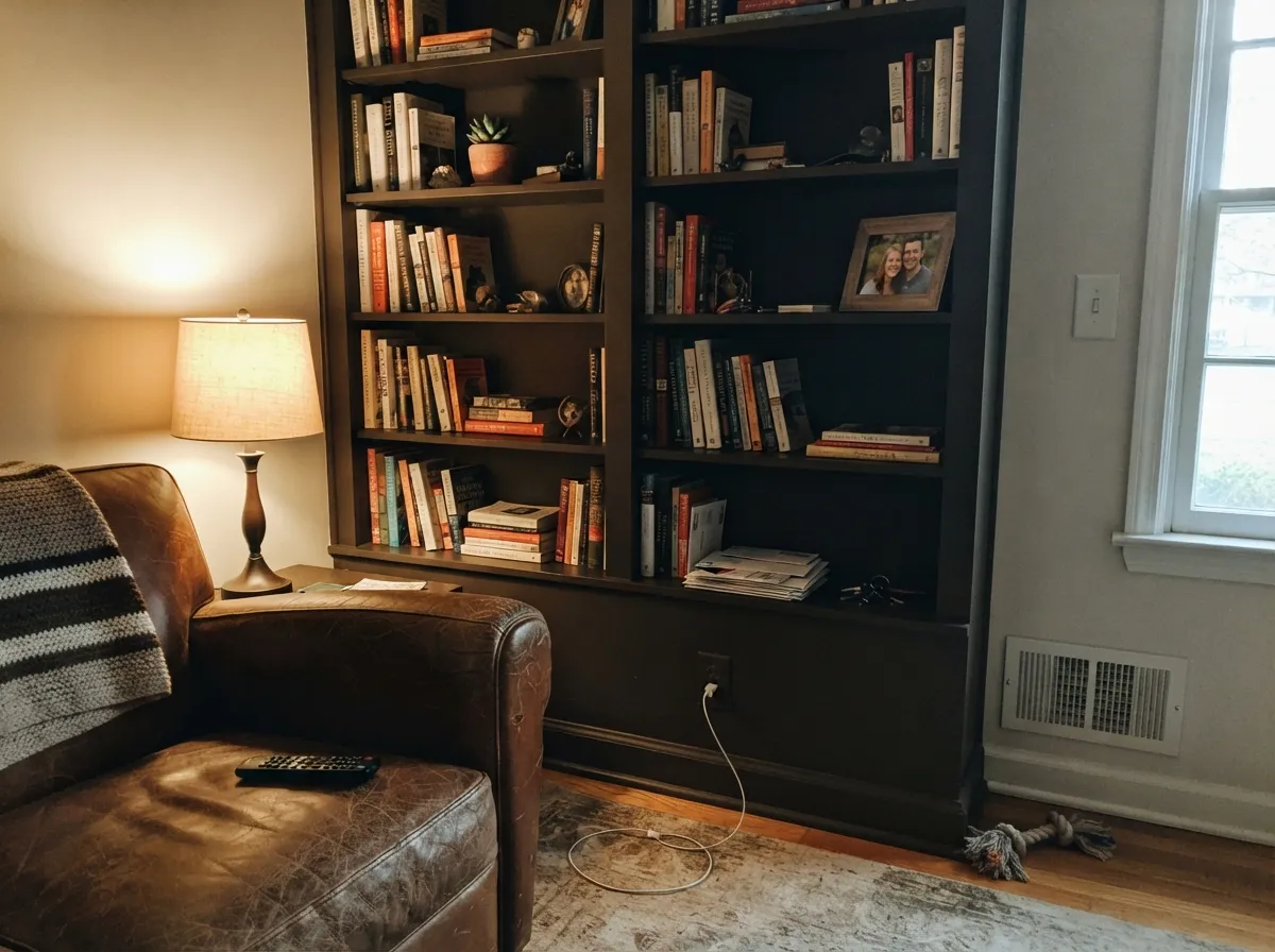 Under a warm lamp at night the brown turns genuinely velvety — its second-best room.