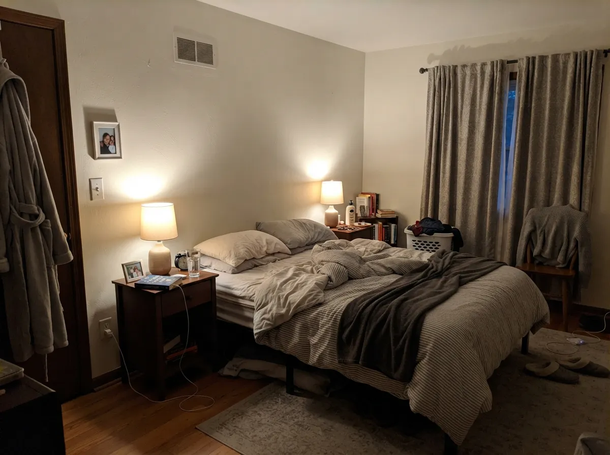 Under warm 2700K lamps at night it turns quietly creamy — this is the version most people actually live with.