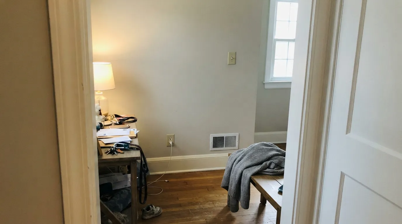 The honest shot: place White Flour right next to a cooler SW white on the same plane and the warmth suddenly reads dingy by comparison — the one real way this color fails.